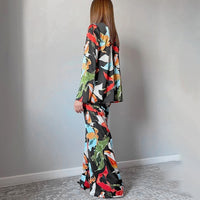 Women's Fashion Print Top Wide Leg Pants Suit