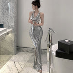 Glitter Silver Dress High-grade Light Luxury Evening Dress