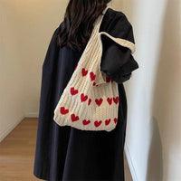 Fashion Large Capacity Heart-shaped Knitted Woven Shoulder Bag