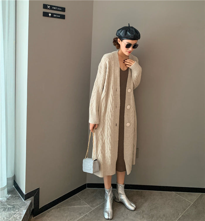 Lazy Style Loose Twist Sweater Coat Knitted Cardigan