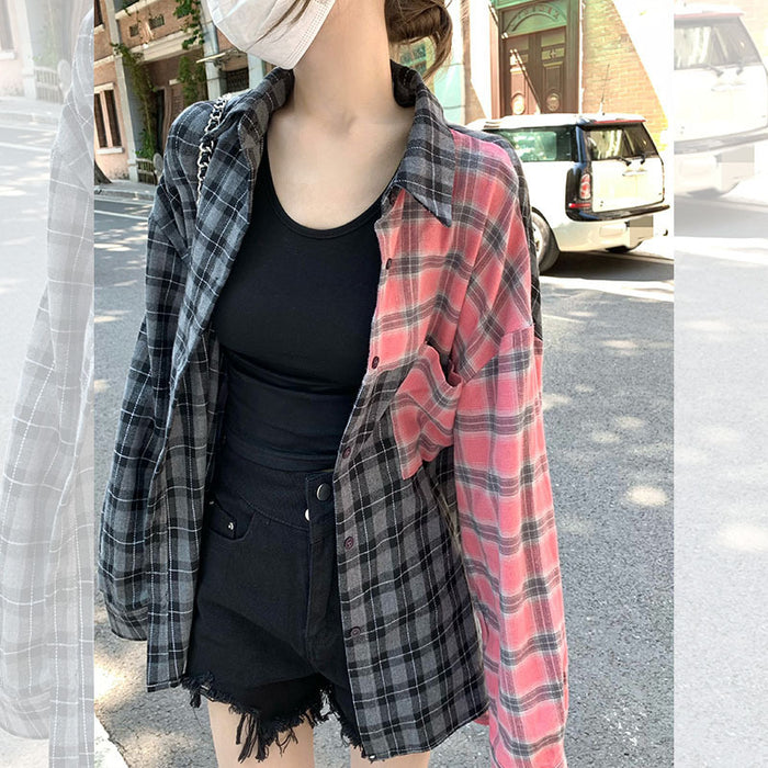 Women's Irregular Spliced Plaid Blouse