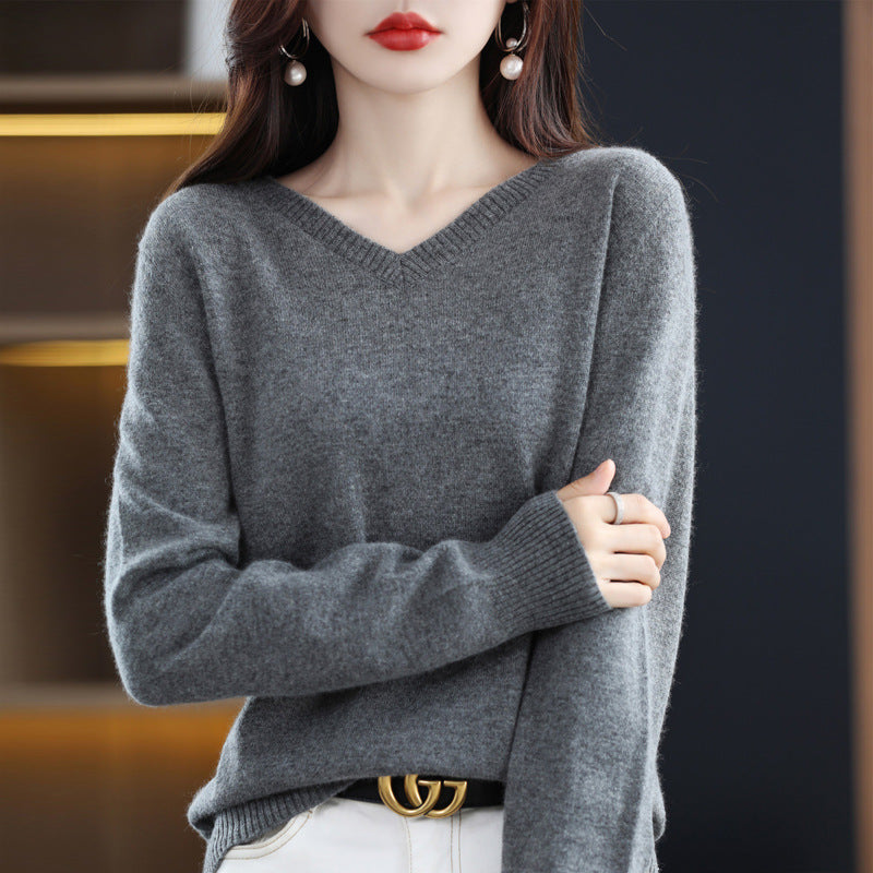 Women's V-neck Loose Pullover Long Sleeve Sweater