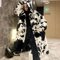 Winter New Cow Pattern Fur Coat Women Over The Knee