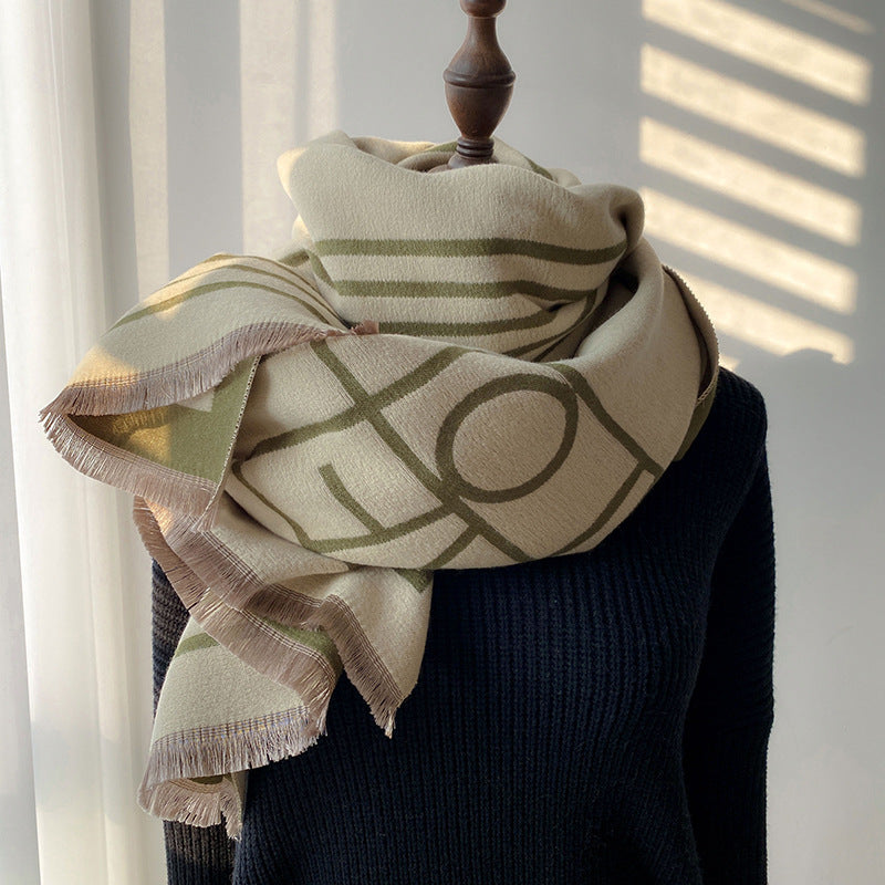 Two-color Cashmere Thickened Scarf Air Conditioner Shawl