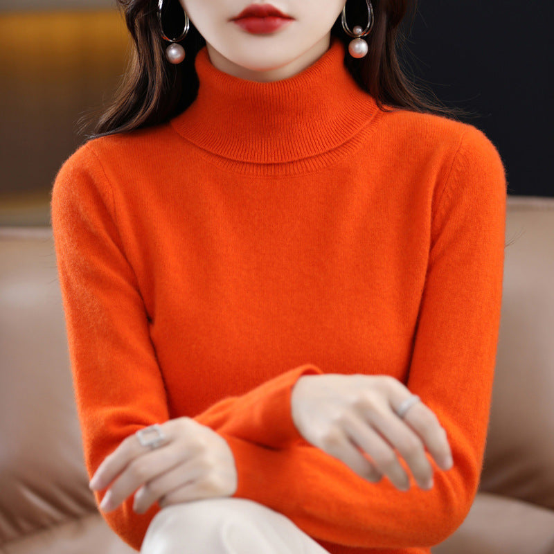 Lapel Sweater Women's Autumn And Winter Women's Solid Color Turtleneck Knitting Bottoming Shirt Sweater