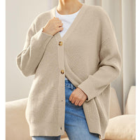 European And American Style Simple All-match Knitted Button V-neck Solid Color Sweater