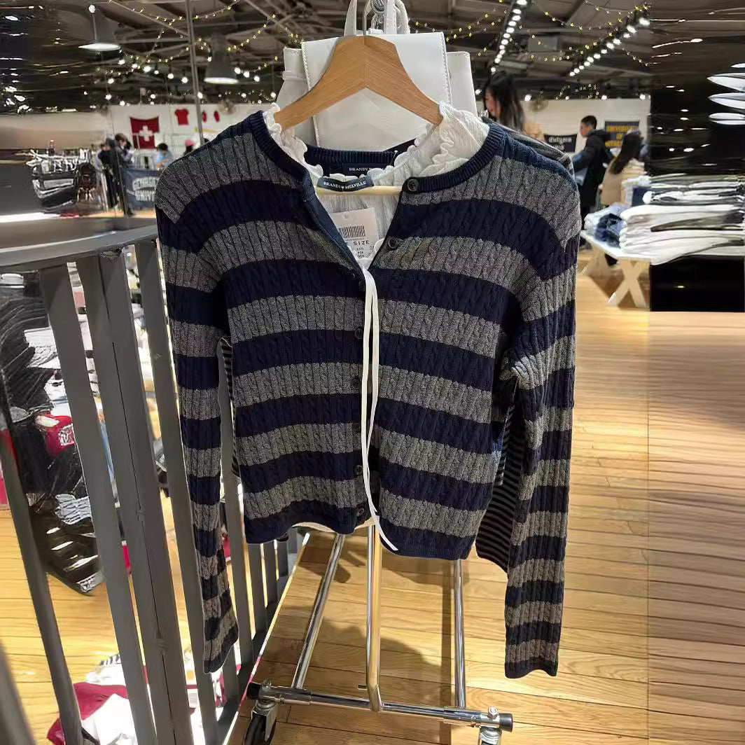 BM Official Website New American Striped Cable-knit Sweater