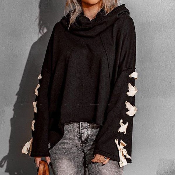 Ladies Autumn Winter Cotton Oversized Hooded Pile Collar Frayed Sweater