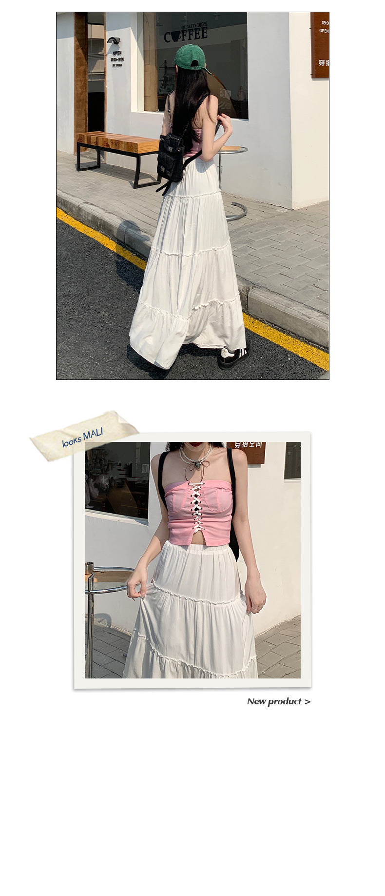 Women's Summer High Waist Elastic Waist Pleated Casual Mid-length Skirt