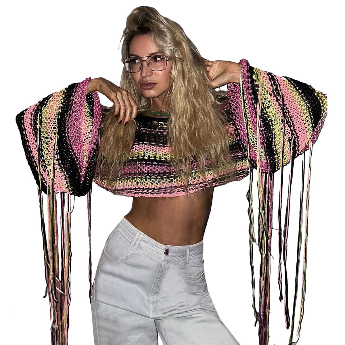 Women's Rainbow Tassel Vacation Style Loose Sweater