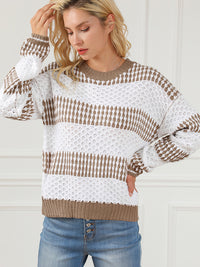 European And American Casual Loose Round Neck Contrast Color Knitwear