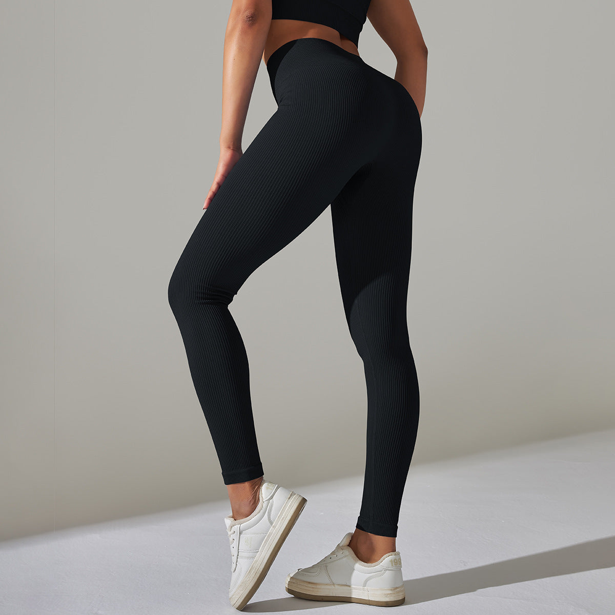 European And American Seamless Rib Solid Color Sports Running Fitness Yoga Pants