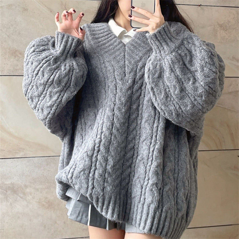 Hot Girl Idle Style V-neck Large Sweater Gentle Korean Style