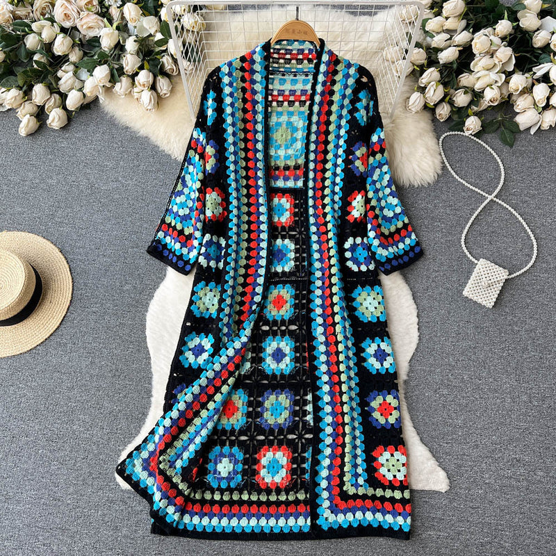 Bohemian Vacation Ethnic Print Vintage Long Style Long Sleeve Shawl Cardigan