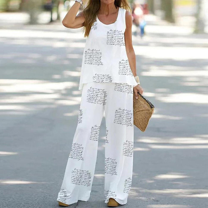 Printed Sleeveless Top And Straight Pants Two-piece Set