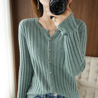 Women's Solid Color Wool Knitted Cardigan Sweater Coat