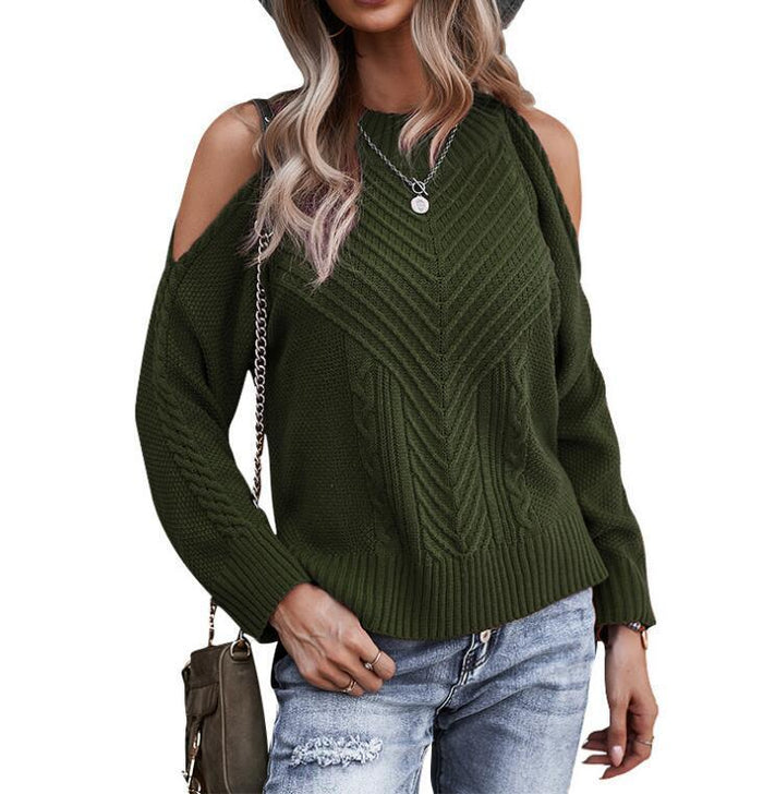 Off Shoulder Knit Women's Solid Color Long Sleeve