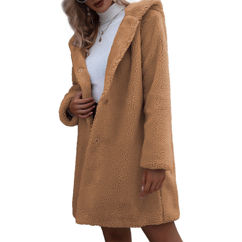 Women's Hooded Mid-length Coat  Lamb