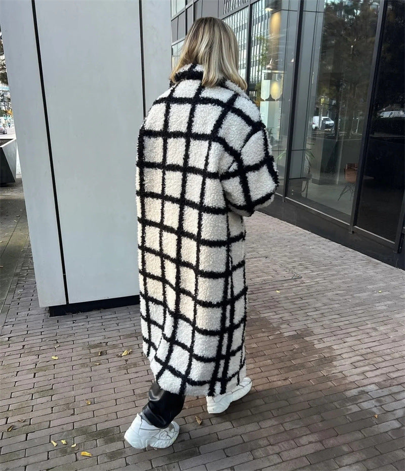 Polo Loose Coat Fashionable Plaid