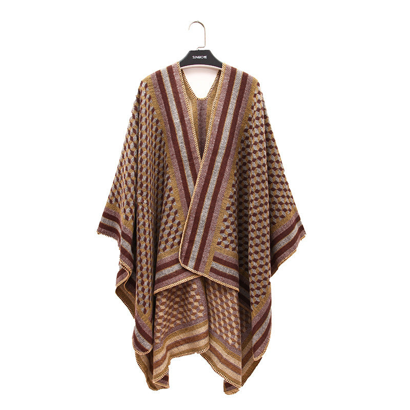 Winter Warm Split Shawl National Style Cape Cloak