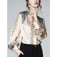 French Socialite Silk Printing Faux Silk Shirt