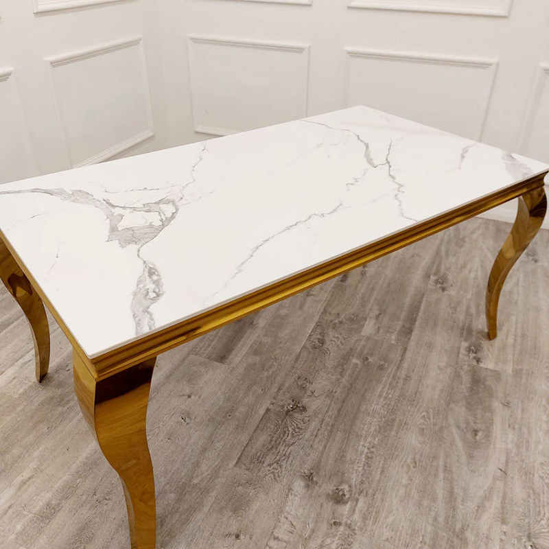 Louis Gold Dining Table Polar White