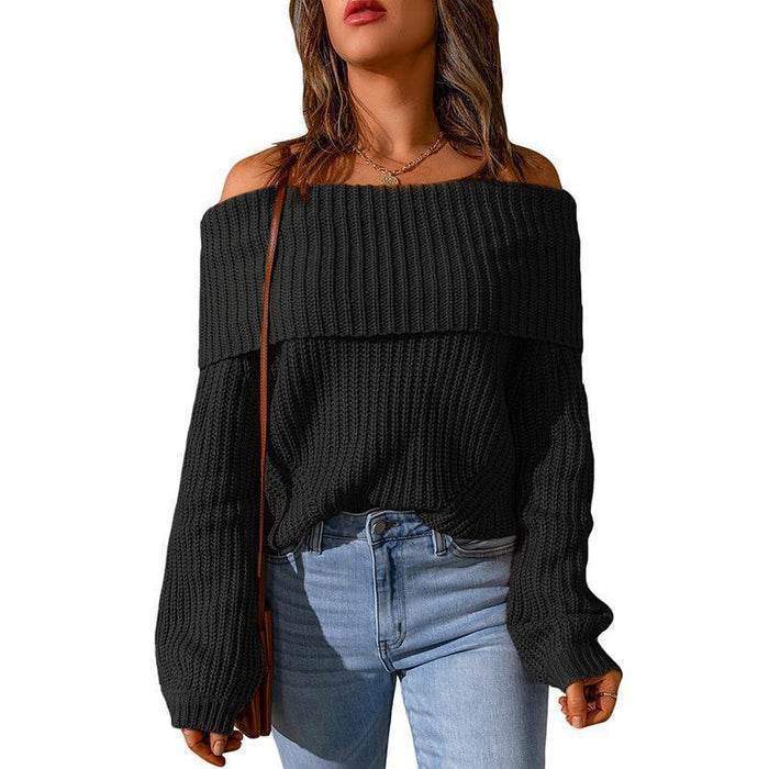 Women's One-shoulder Solid Color Loose Sweater