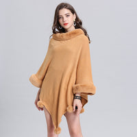 New Style Fox Fur Collar Jacquard Pullover Sweater Shawl