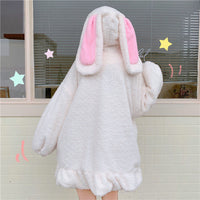 Cute rabbit ears hooded faux lamb wool