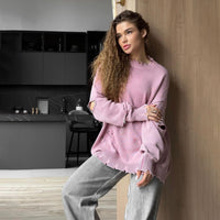 Oversize Idle Style Trendy Fashion Knitwear Autumn And Winter Leisure Ripped Sweater For Women