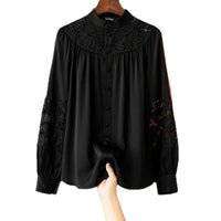 Loose Lace Openwork Shirt Embroidered Off-the-shoulder