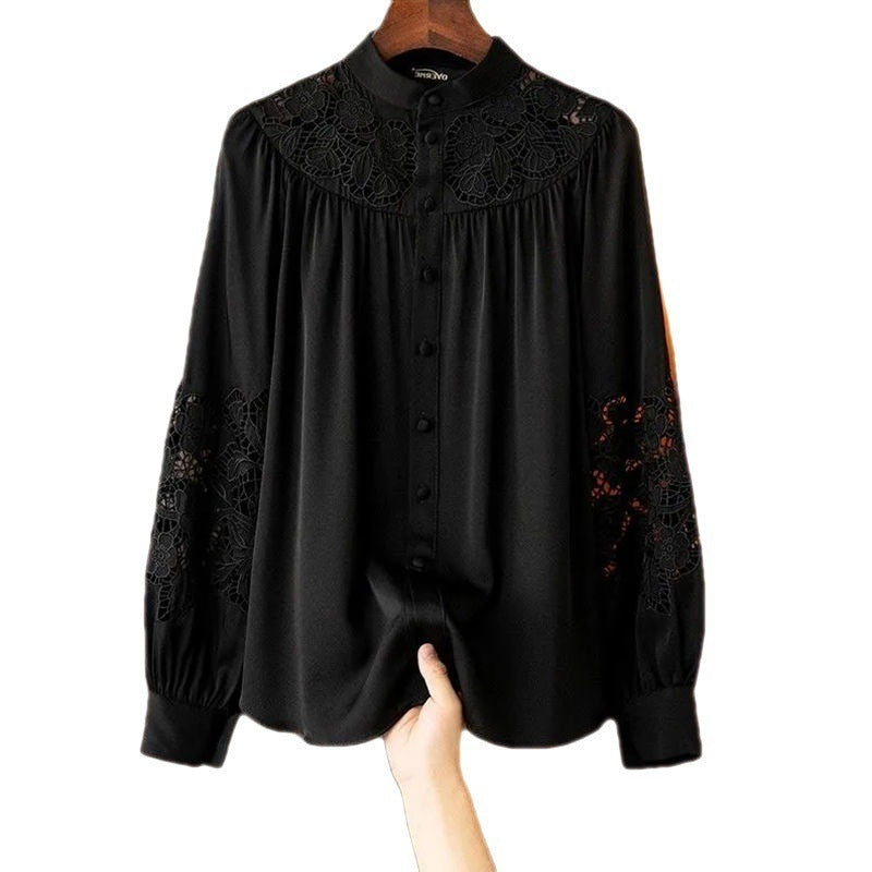 Loose Lace Openwork Shirt Embroidered Off-the-shoulder