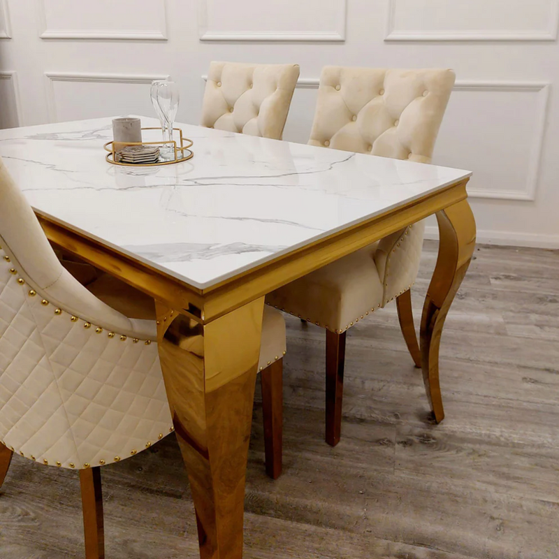 Louis Gold Dining Table Polar White