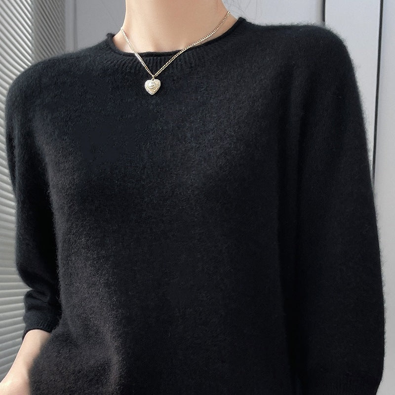 Spring Style Front Line Ready-made Garments Pure Wool Sweater Round Neck Curling Half Sleeve