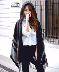 autumn and winter ladies cloak shawl hooded warm tassel scarf shawl dual-use thick shawl