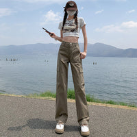 Straight Cargo Pants Women's High Waist Loose