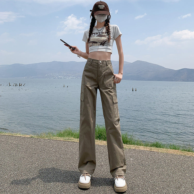 Straight Cargo Pants Women's High Waist Loose