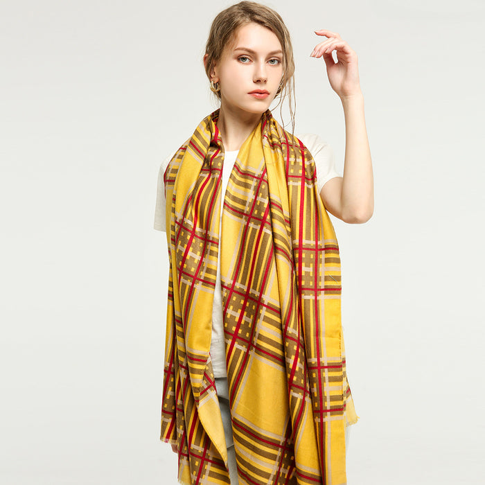 printed double-sided satin large plaid scarf