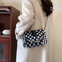 Plush Checkerboard One-shoulder Messenger Bag