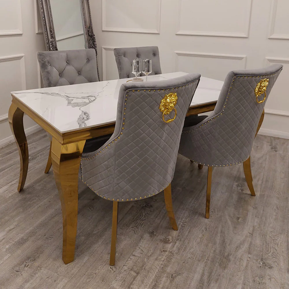 Louis Gold Dining Table Polar White