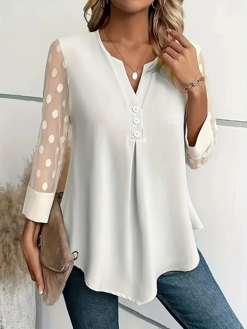 Mesh Sleeves Button Shirt For Women Spring And Summer