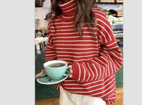 Striped Turtleneck Sweater Loose Pullover