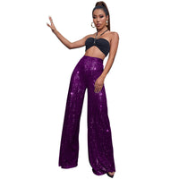 High Waist Casual Pants Sequins Loose-fitting Drape