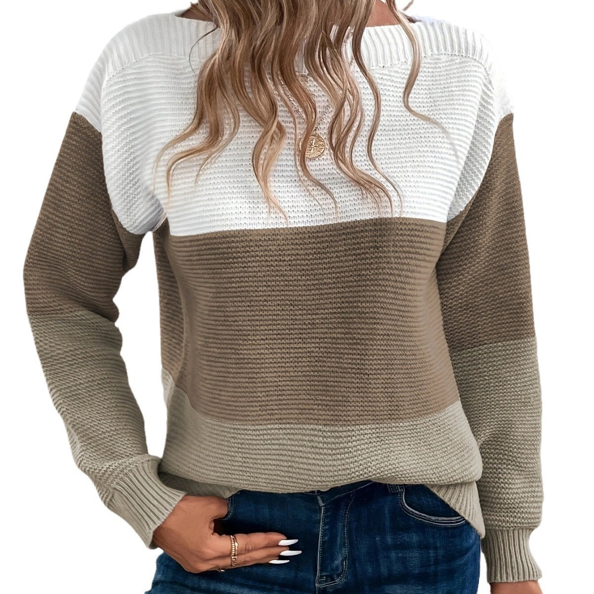 Women's Round Neck Splicing Knitwear Loose Top Sweater