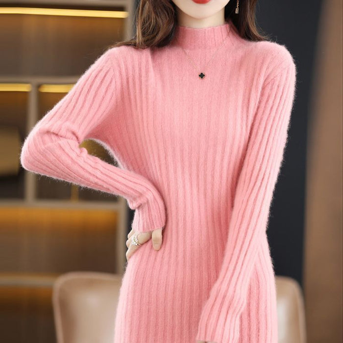 Autumn And Winter Artificial Mink Cashmere Sweater Women's Half Turtleneck Slim Fit Slimming