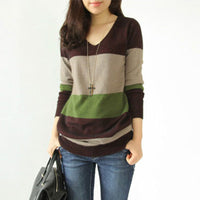 Women's V-neck Striped Loose Sweater