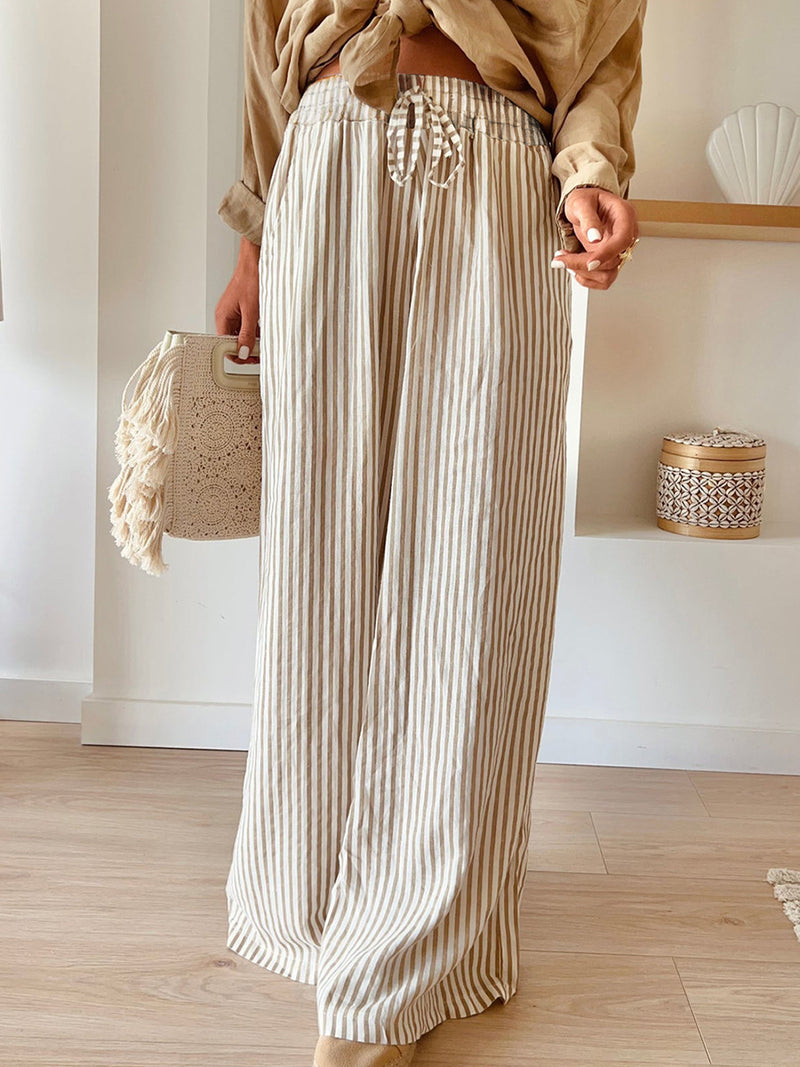 Fashion Striped Drawstring Casual Pants For Women