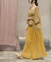 Elastic Waist Large Hem Draping Turmeric Crepe De Chine Skirt