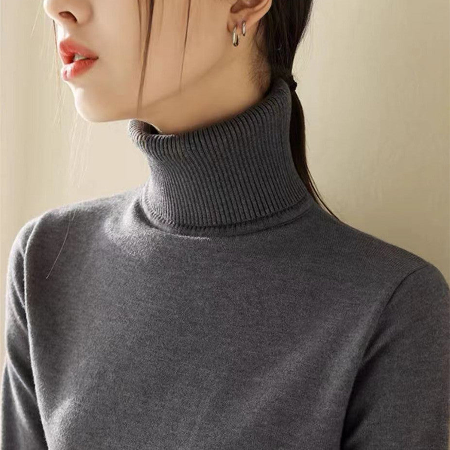 Women's Fashion Loose And Slimming Turtleneck Long Sleeve Knitted Bottoming Shirt Knitwear