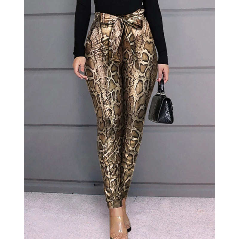 Women's Casual Snakeskin Bronzed Print Harem Pants